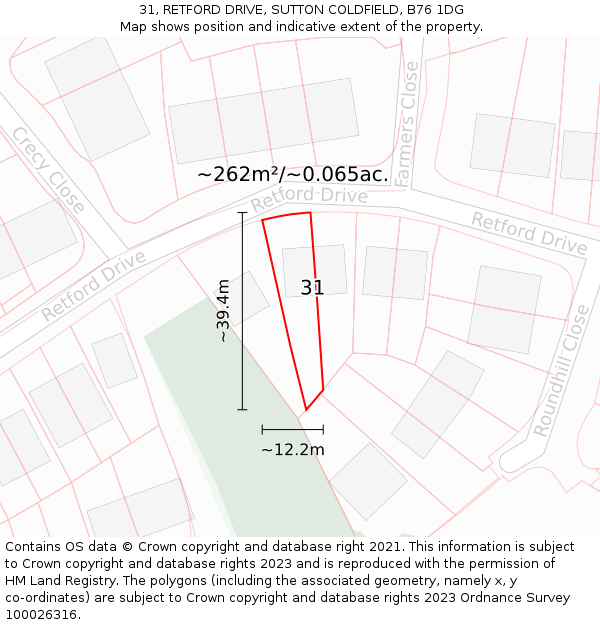 31, RETFORD DRIVE, SUTTON COLDFIELD, B76 1DG: Plot and title map