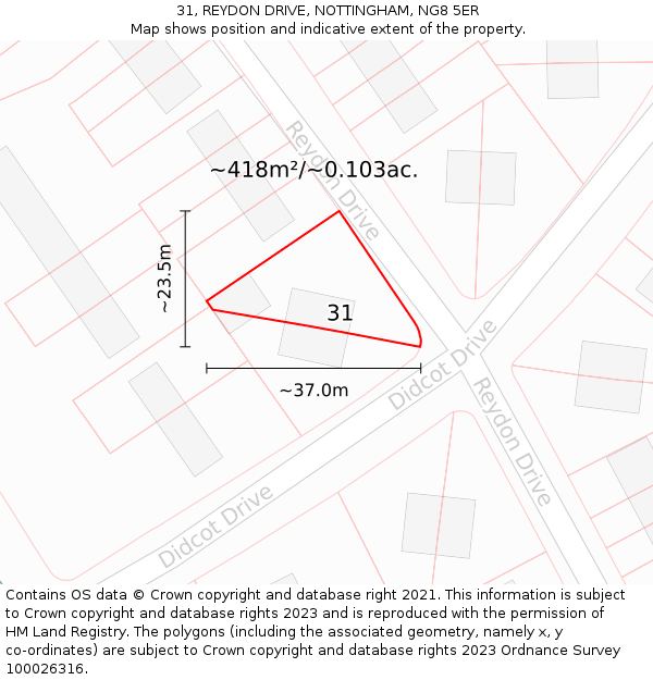 31, REYDON DRIVE, NOTTINGHAM, NG8 5ER: Plot and title map