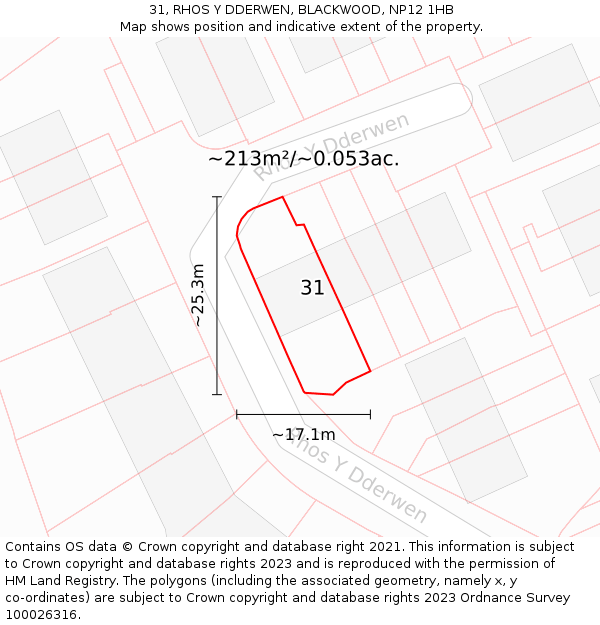 31, RHOS Y DDERWEN, BLACKWOOD, NP12 1HB: Plot and title map