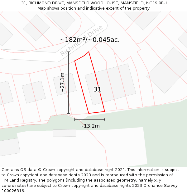 31, RICHMOND DRIVE, MANSFIELD WOODHOUSE, MANSFIELD, NG19 9RU: Plot and title map