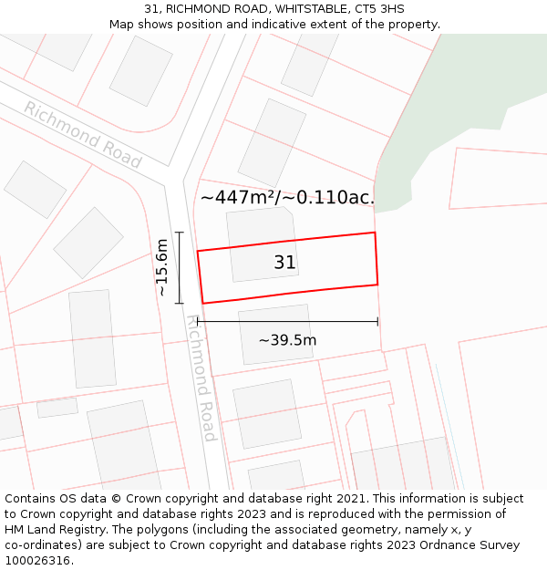 31, RICHMOND ROAD, WHITSTABLE, CT5 3HS: Plot and title map