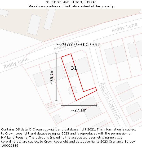 31, RIDDY LANE, LUTON, LU3 2AE: Plot and title map