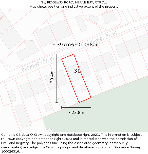 31, RIDGEWAY ROAD, HERNE BAY, CT6 7LL: Plot and title map