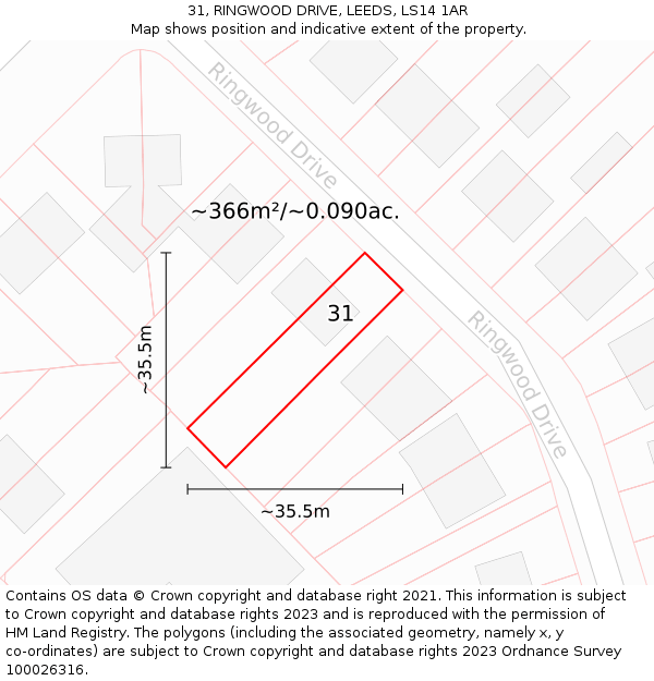 31, RINGWOOD DRIVE, LEEDS, LS14 1AR: Plot and title map