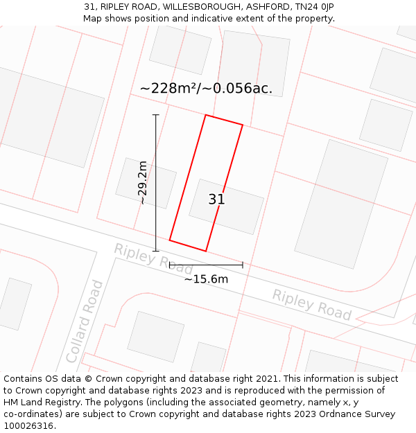 31, RIPLEY ROAD, WILLESBOROUGH, ASHFORD, TN24 0JP: Plot and title map