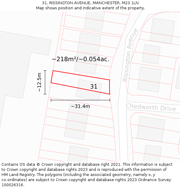 31, RISSINGTON AVENUE, MANCHESTER, M23 1LN: Plot and title map