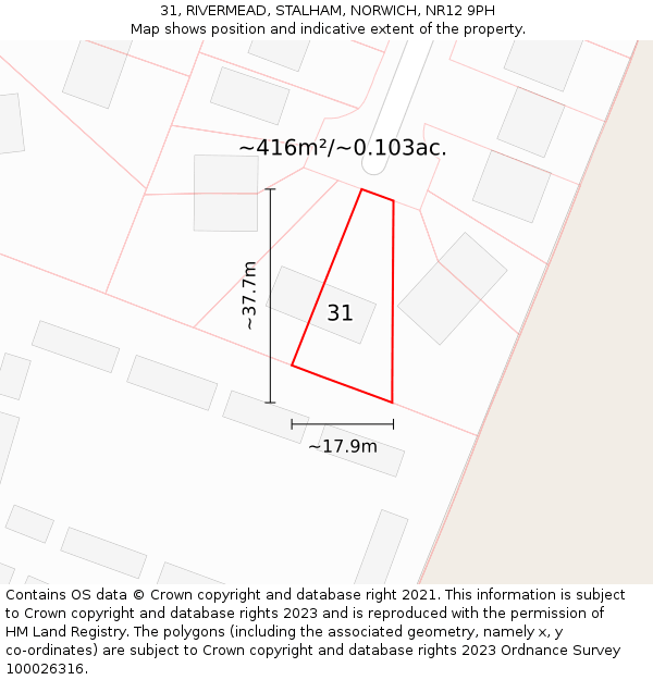 31, RIVERMEAD, STALHAM, NORWICH, NR12 9PH: Plot and title map