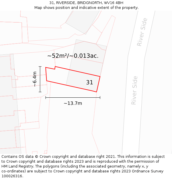 31, RIVERSIDE, BRIDGNORTH, WV16 4BH: Plot and title map