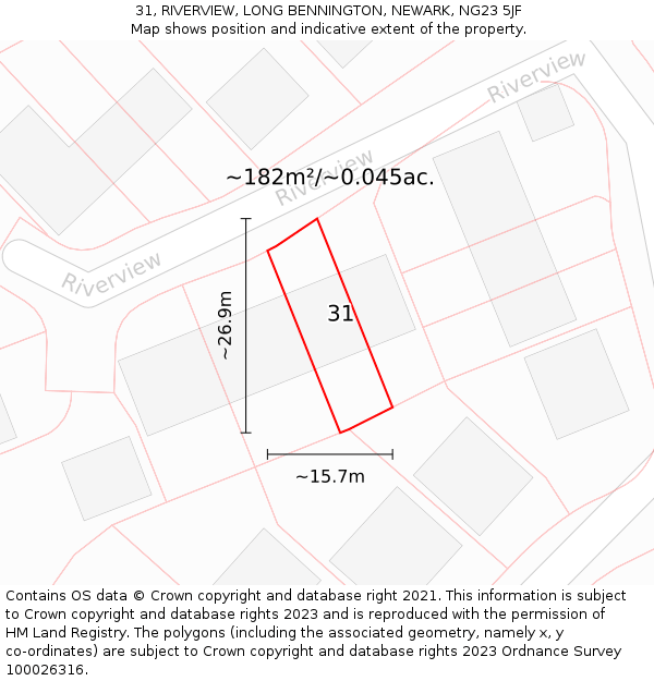 31, RIVERVIEW, LONG BENNINGTON, NEWARK, NG23 5JF: Plot and title map