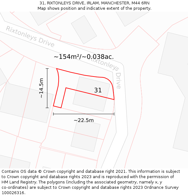 31, RIXTONLEYS DRIVE, IRLAM, MANCHESTER, M44 6RN: Plot and title map