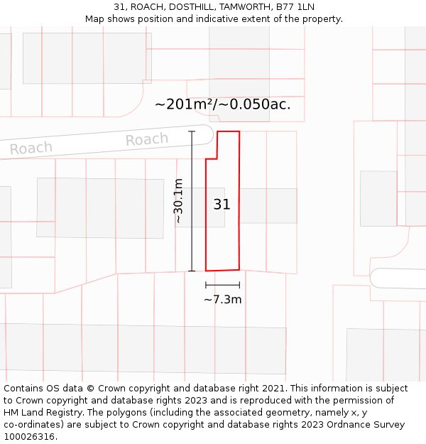 31, ROACH, DOSTHILL, TAMWORTH, B77 1LN: Plot and title map