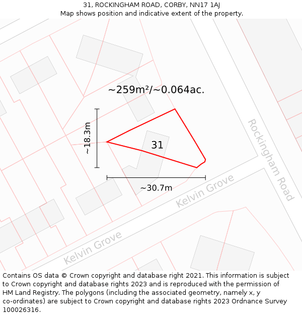 31, ROCKINGHAM ROAD, CORBY, NN17 1AJ: Plot and title map