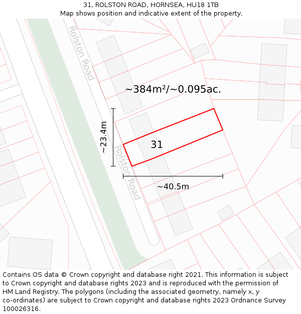 31, ROLSTON ROAD, HORNSEA, HU18 1TB: Plot and title map