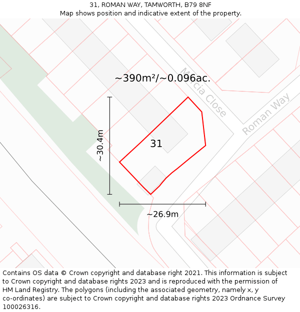 31, ROMAN WAY, TAMWORTH, B79 8NF: Plot and title map