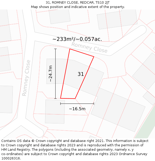 31, ROMNEY CLOSE, REDCAR, TS10 2JT: Plot and title map