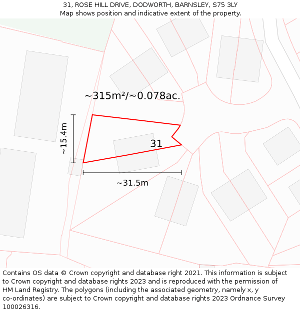 31, ROSE HILL DRIVE, DODWORTH, BARNSLEY, S75 3LY: Plot and title map