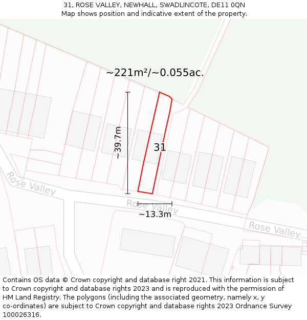 31, ROSE VALLEY, NEWHALL, SWADLINCOTE, DE11 0QN: Plot and title map