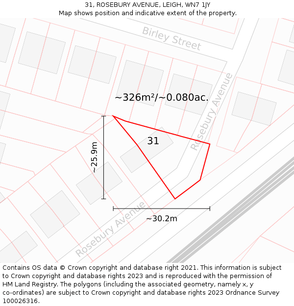 31, ROSEBURY AVENUE, LEIGH, WN7 1JY: Plot and title map