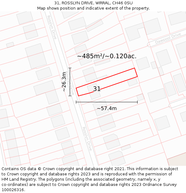 31, ROSSLYN DRIVE, WIRRAL, CH46 0SU: Plot and title map