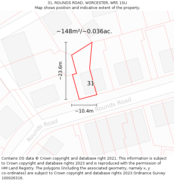 31, ROUNDS ROAD, WORCESTER, WR5 1SU: Plot and title map