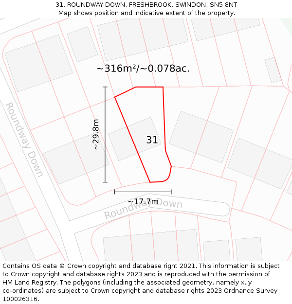 31, ROUNDWAY DOWN, FRESHBROOK, SWINDON, SN5 8NT: Plot and title map