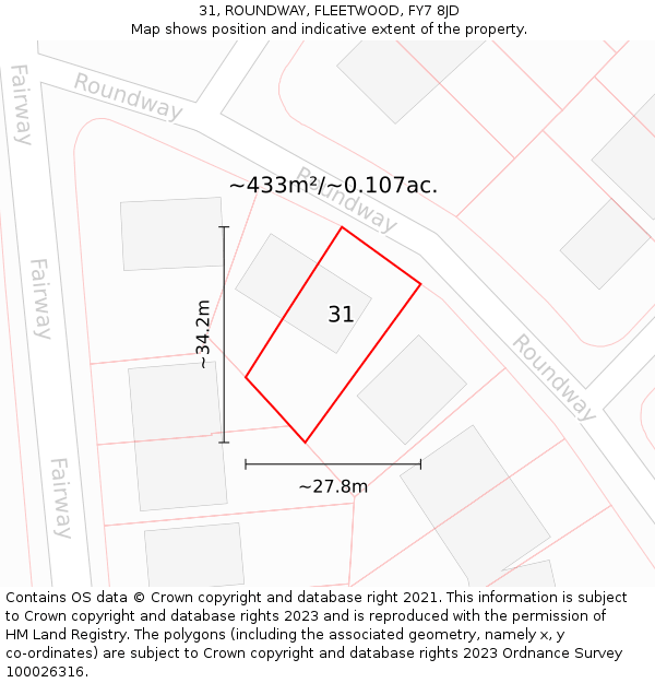 31, ROUNDWAY, FLEETWOOD, FY7 8JD: Plot and title map