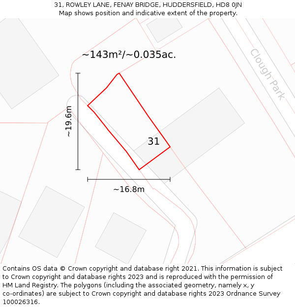 31, ROWLEY LANE, FENAY BRIDGE, HUDDERSFIELD, HD8 0JN: Plot and title map