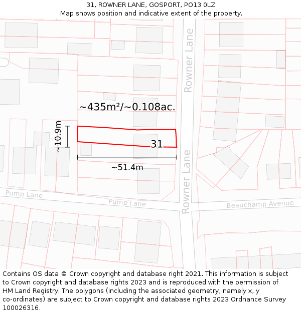 31, ROWNER LANE, GOSPORT, PO13 0LZ: Plot and title map