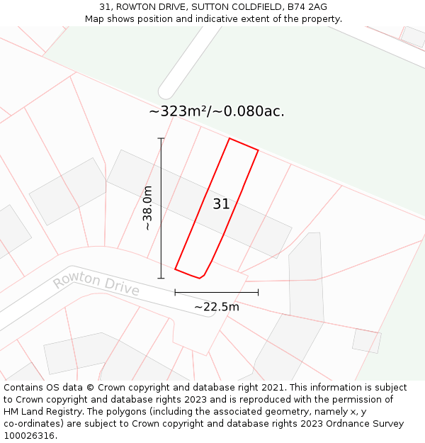 31, ROWTON DRIVE, SUTTON COLDFIELD, B74 2AG: Plot and title map