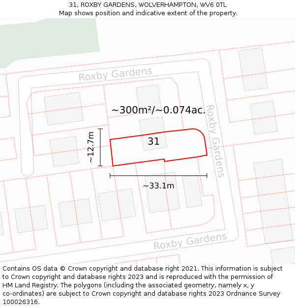 31, ROXBY GARDENS, WOLVERHAMPTON, WV6 0TL: Plot and title map