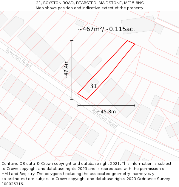 31, ROYSTON ROAD, BEARSTED, MAIDSTONE, ME15 8NS: Plot and title map