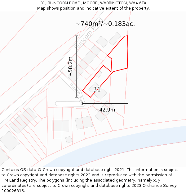 31, RUNCORN ROAD, MOORE, WARRINGTON, WA4 6TX: Plot and title map