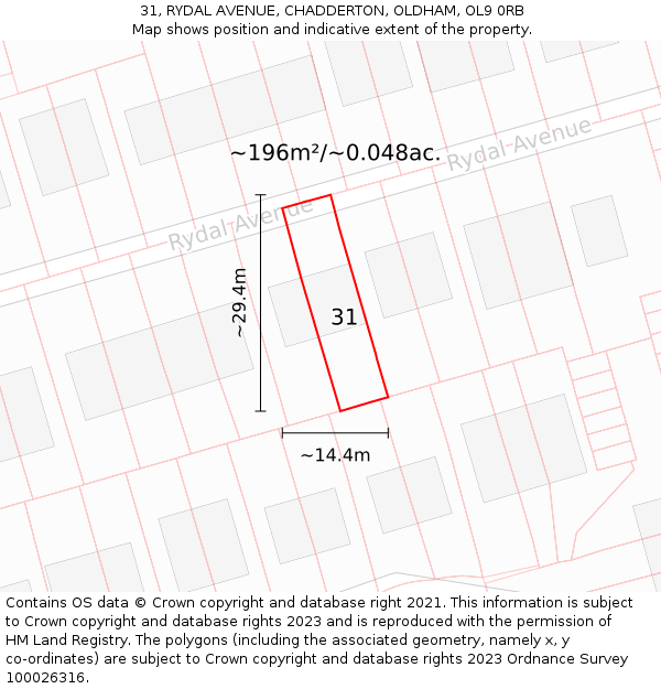 31, RYDAL AVENUE, CHADDERTON, OLDHAM, OL9 0RB: Plot and title map