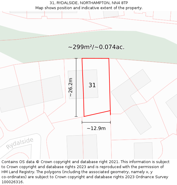 31, RYDALSIDE, NORTHAMPTON, NN4 8TP: Plot and title map