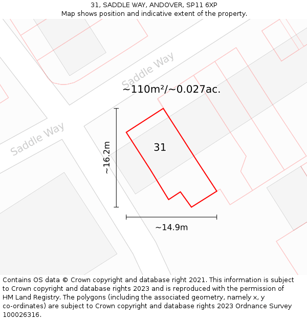 31, SADDLE WAY, ANDOVER, SP11 6XP: Plot and title map