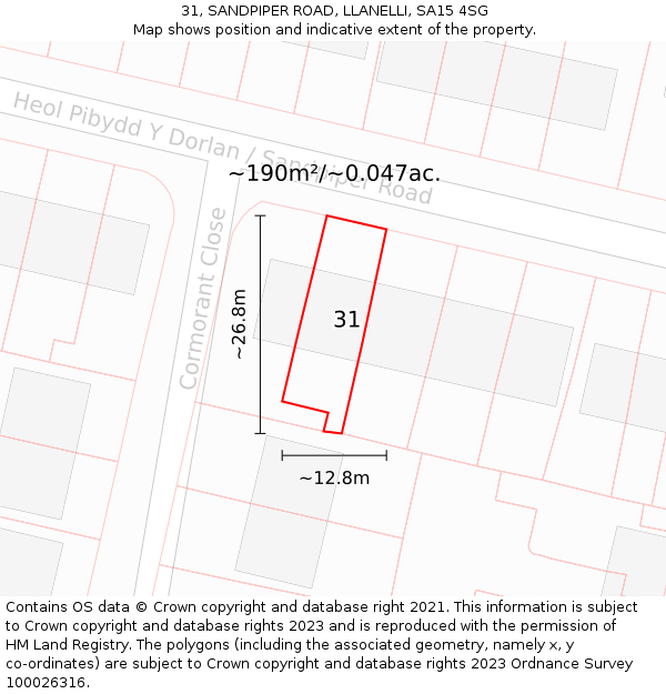 31, SANDPIPER ROAD, LLANELLI, SA15 4SG: Plot and title map