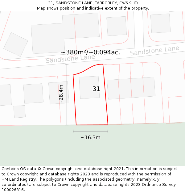 31, SANDSTONE LANE, TARPORLEY, CW6 9HD: Plot and title map