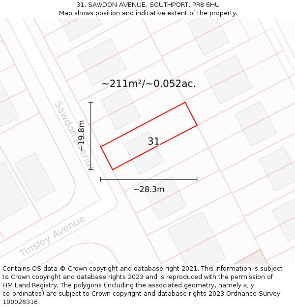 31, SAWDON AVENUE, SOUTHPORT, PR8 6HU: Plot and title map