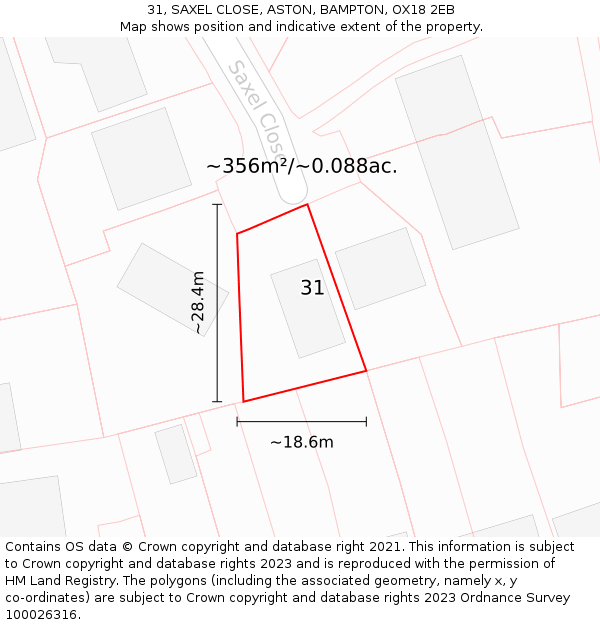 31, SAXEL CLOSE, ASTON, BAMPTON, OX18 2EB: Plot and title map