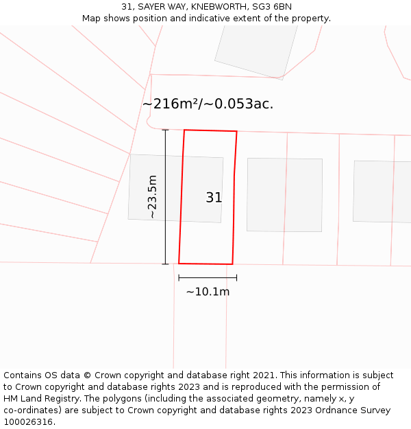 31, SAYER WAY, KNEBWORTH, SG3 6BN: Plot and title map