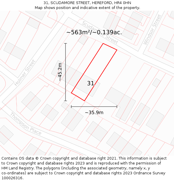 31, SCUDAMORE STREET, HEREFORD, HR4 0HN: Plot and title map