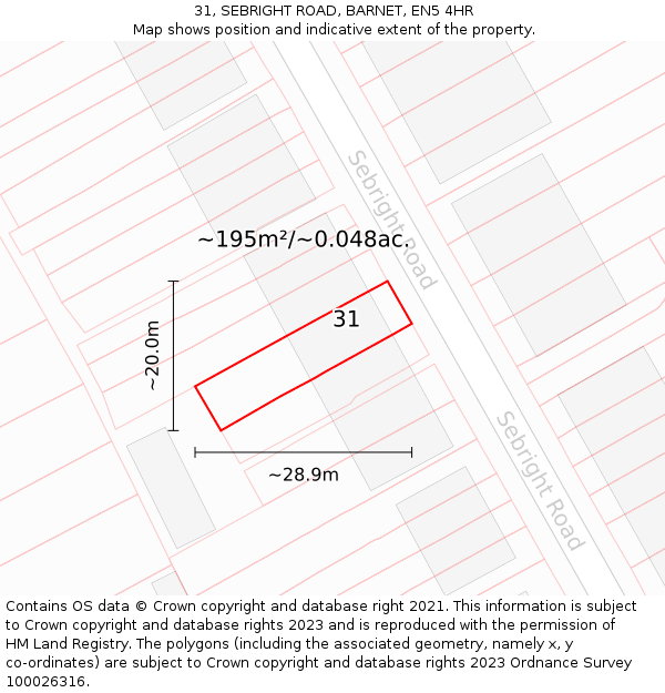 31, SEBRIGHT ROAD, BARNET, EN5 4HR: Plot and title map