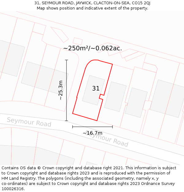 31, SEYMOUR ROAD, JAYWICK, CLACTON-ON-SEA, CO15 2QJ: Plot and title map