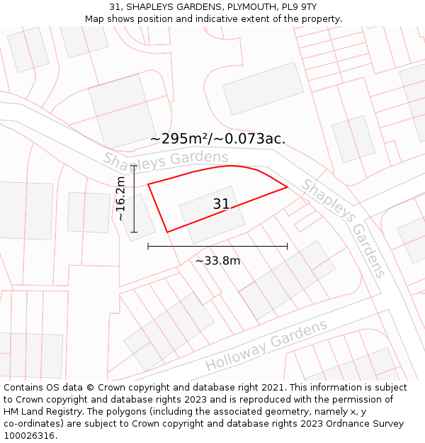 31, SHAPLEYS GARDENS, PLYMOUTH, PL9 9TY: Plot and title map