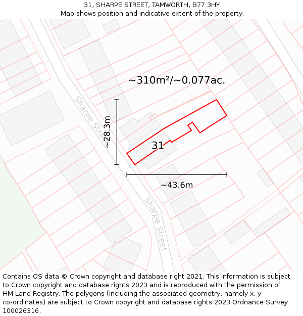 31, SHARPE STREET, TAMWORTH, B77 3HY: Plot and title map