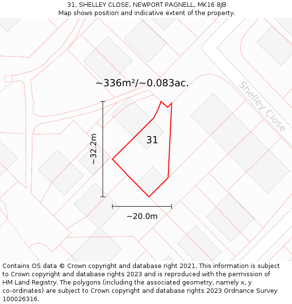31, SHELLEY CLOSE, NEWPORT PAGNELL, MK16 8JB: Plot and title map