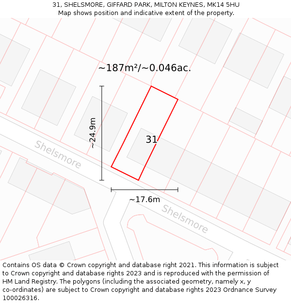 31, SHELSMORE, GIFFARD PARK, MILTON KEYNES, MK14 5HU: Plot and title map