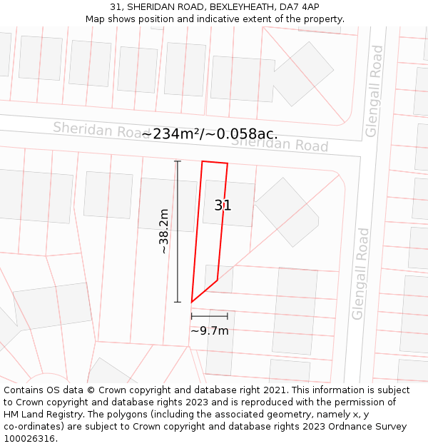 31, SHERIDAN ROAD, BEXLEYHEATH, DA7 4AP: Plot and title map