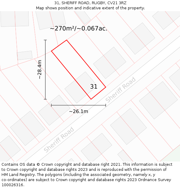 31, SHERIFF ROAD, RUGBY, CV21 3RZ: Plot and title map