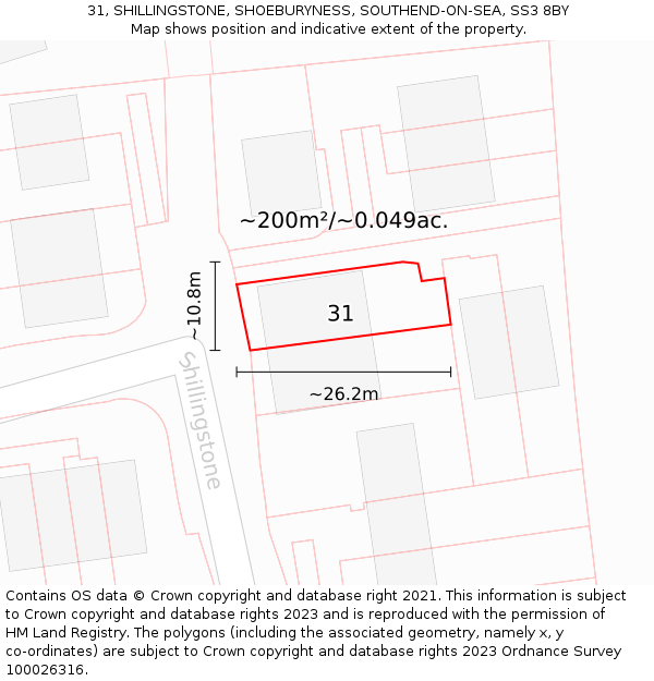 31, SHILLINGSTONE, SHOEBURYNESS, SOUTHEND-ON-SEA, SS3 8BY: Plot and title map